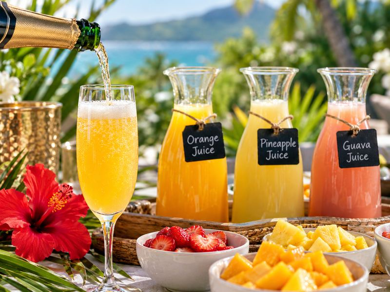 Mimosa bar with orange, pineapple and guava juice